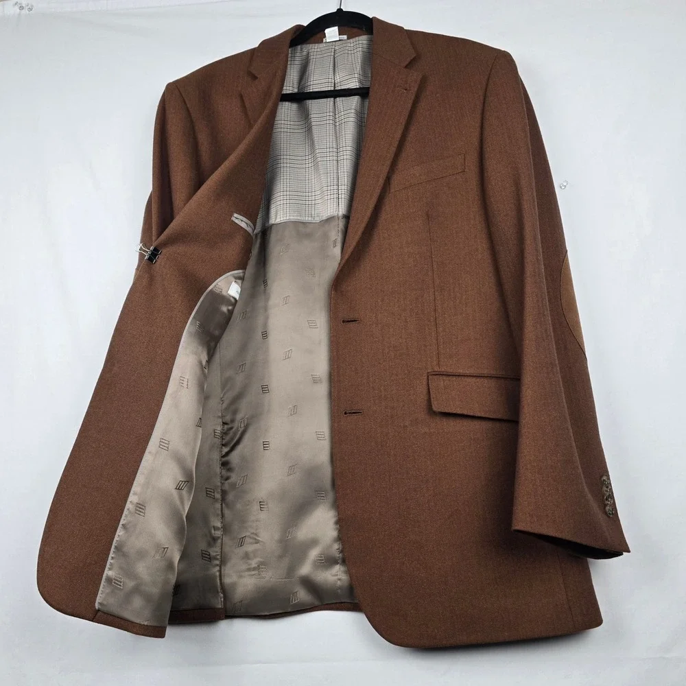 Joseph‎ Abboud Blazer Mens 42L Brown Herringbone Sport Coat Elbow Patches